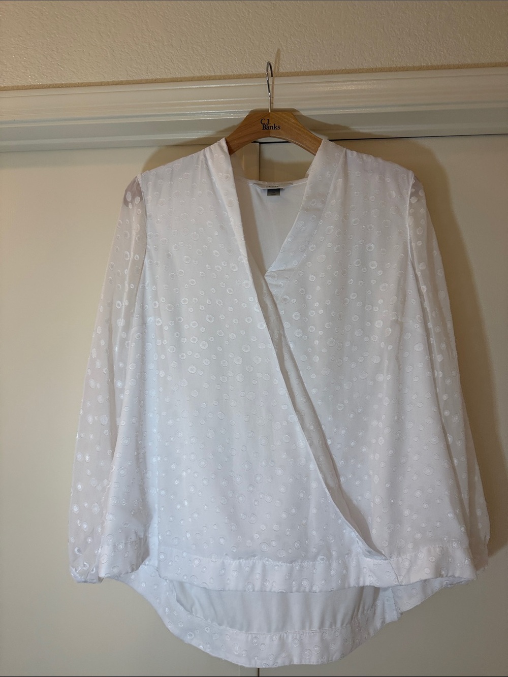 CJ Banks White Eyelet Wrap-Style Blouse